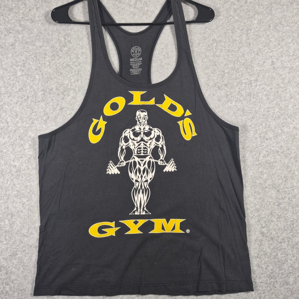 Gold's Gym Tank Top Mens Medium Black Racerback Stringer Bodybuilding Graphic